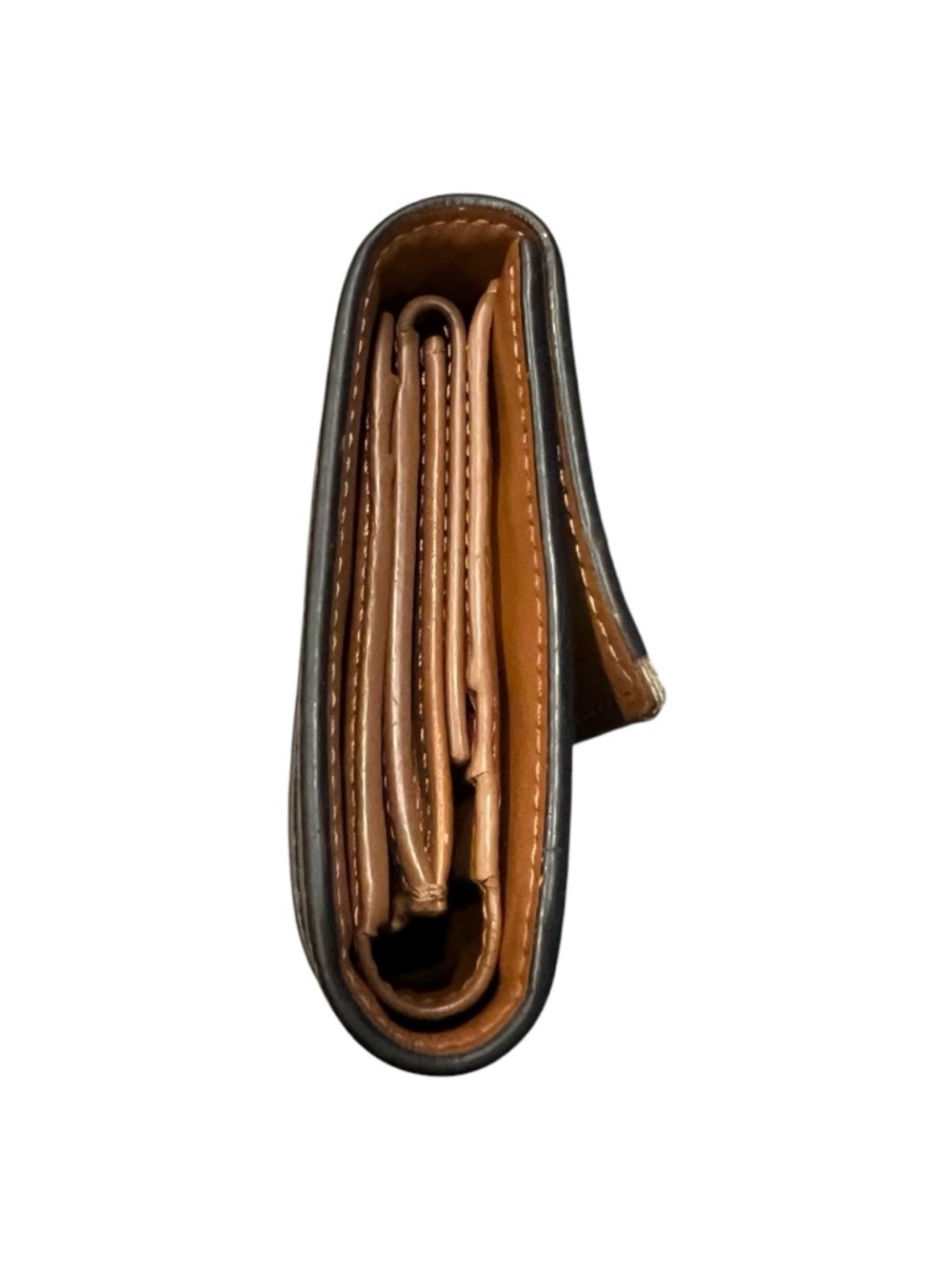 Celine Vintage Macadam Tri Fold Wallet Brown Canvas Leather Snap Coin - Picture 7 of 8